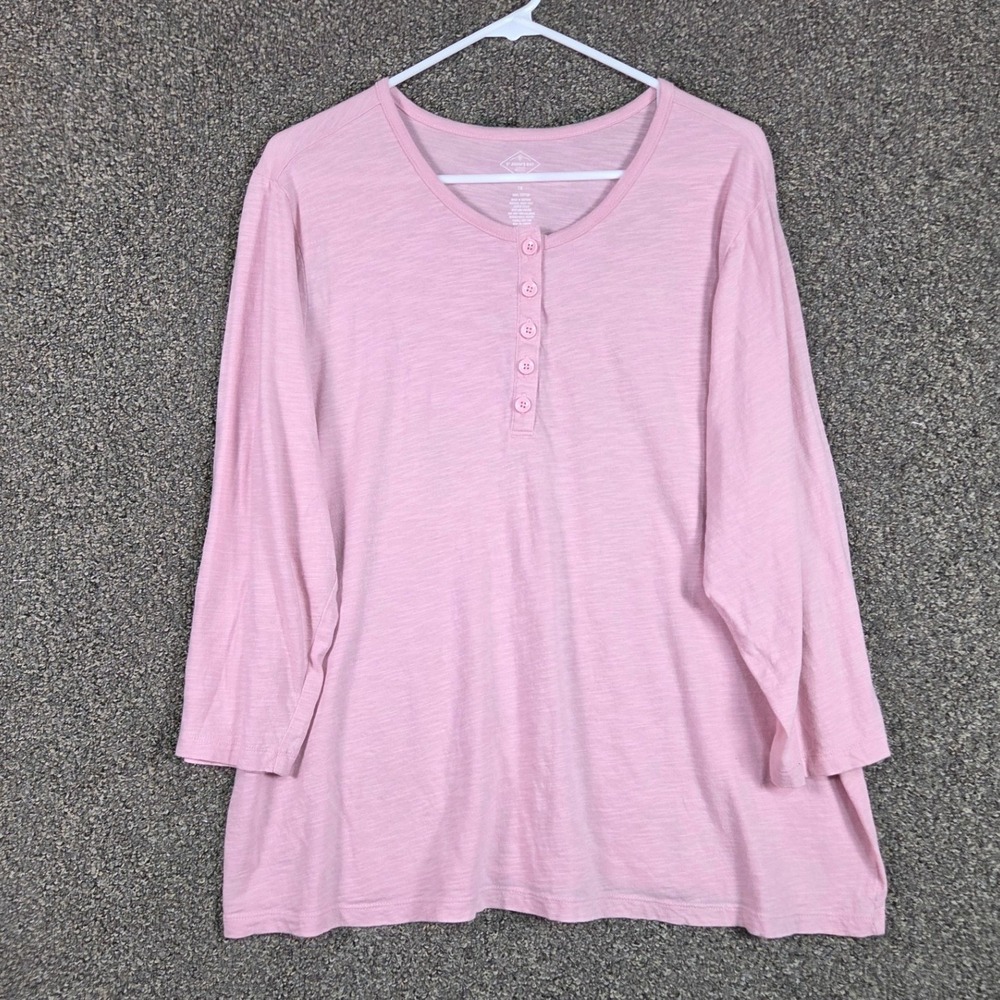 St. John's Bay Henley Top Women 1X Pink 3/4 Sleeve Slub Knit Cotton RN 93677